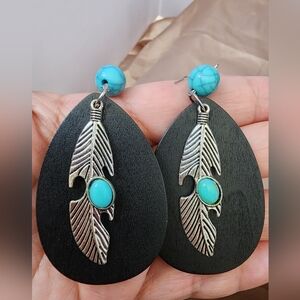 BrazenSoul Wild Feather | Black Wood & Turquoise Statement Earrings